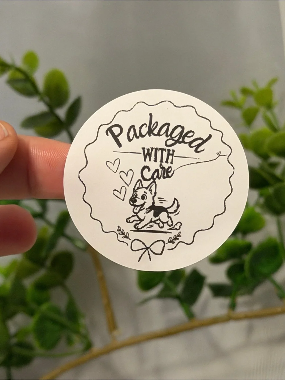 Packaged With Care German Shepherd 2” Round Stickers 200 Labels Hearts
